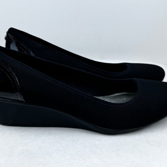 Anne Klein Sport Wisher Womens Black Textile Upper Slip On Wedge Pump Shoes 9M - Picture 2 of 11